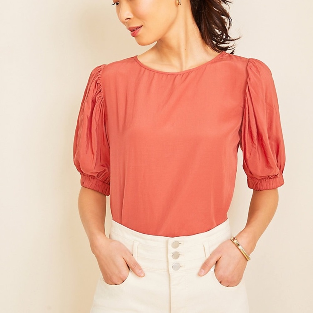Ann Taylor Tie Back Puff Sleeve Top